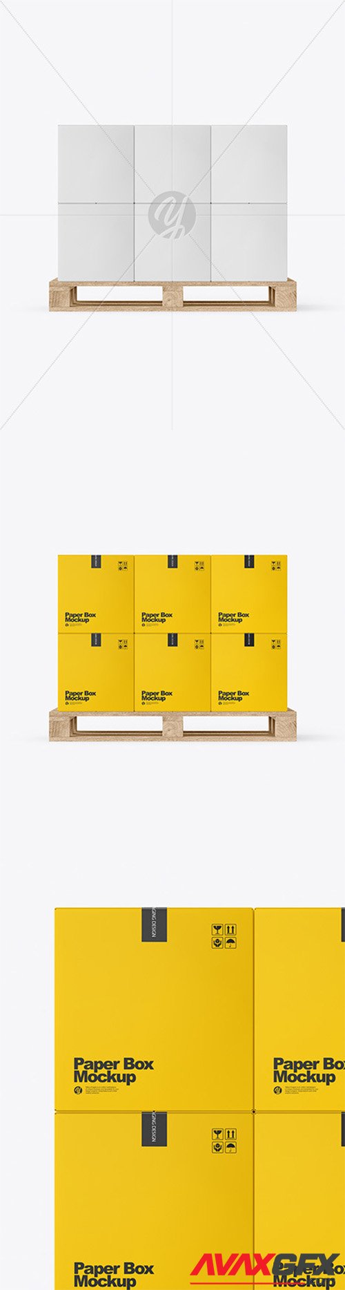 Wooden Pallet With Paper Boxes Mockup 66459