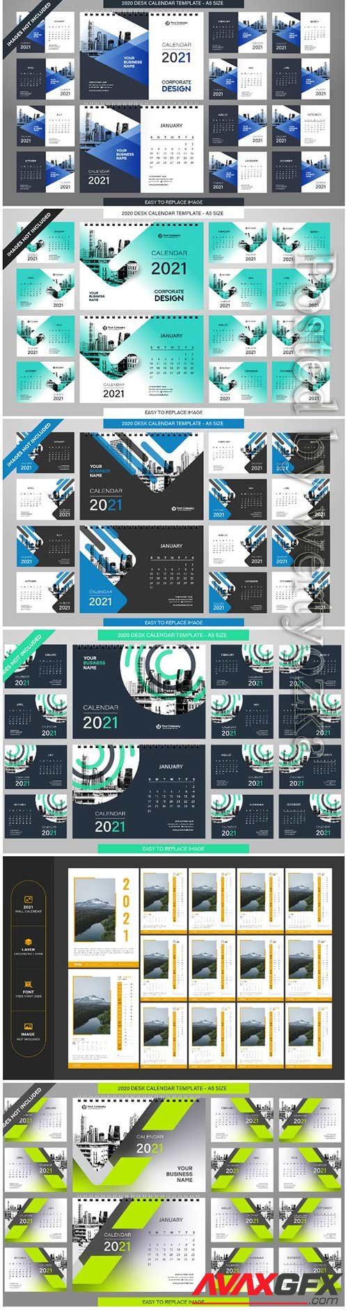 Desk calendar 2021 vector template - 12 months included