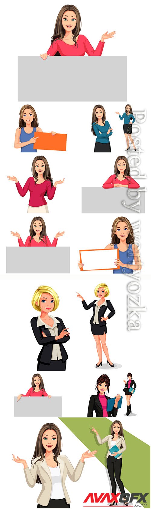 Beautiful vector women with the blank board, business woman