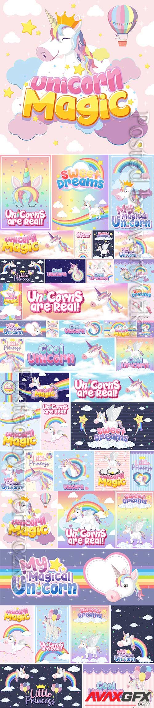 Cute unicorn set premium vector