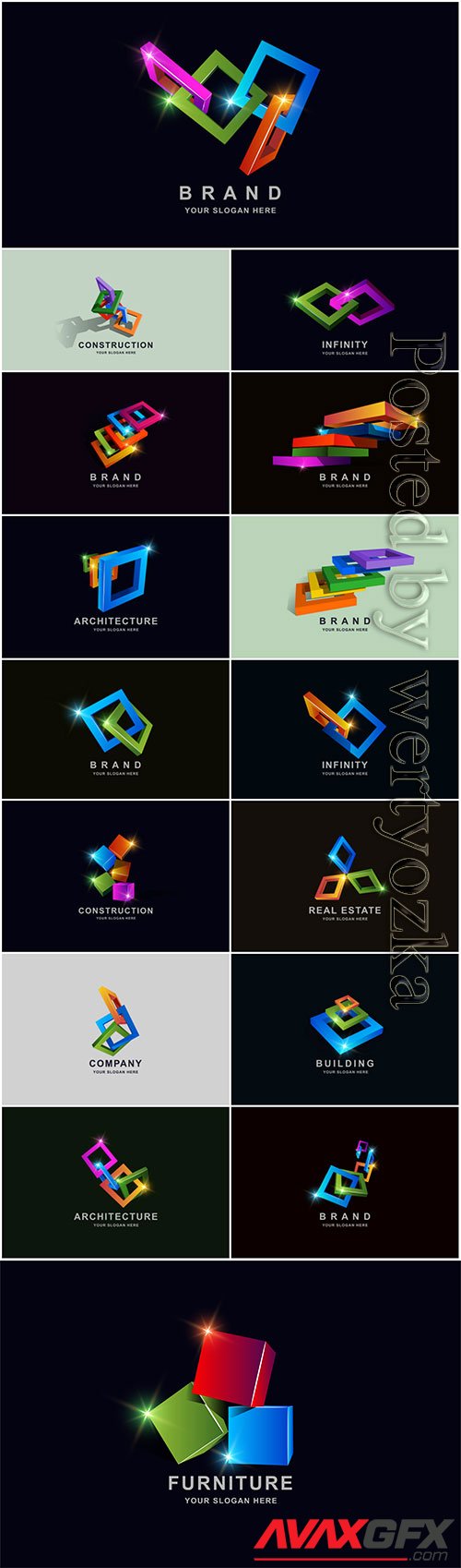 Construction buildings or 3d box square logo design premium vector