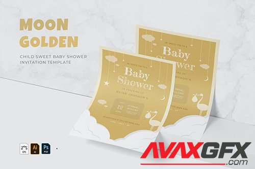 Golden Moon | Baby Shower Invitation