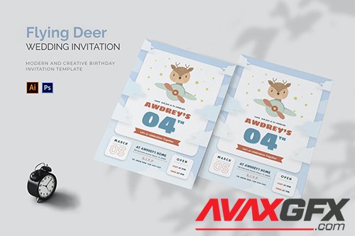 Flying Deer - Birthday Invitation