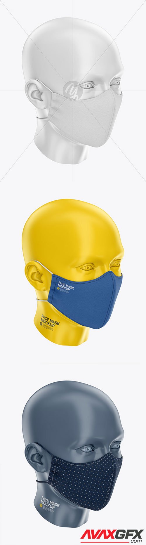 Face Mask with Elastic Cord and Stopper - Front Half-Side View High Angle 62512