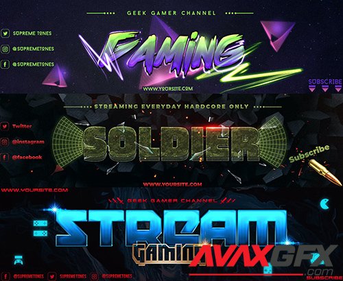 3 Youtube Banners - Gaming Channel Art V3