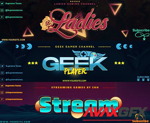 3 Youtube Banners - Gaming Channel Art V2
