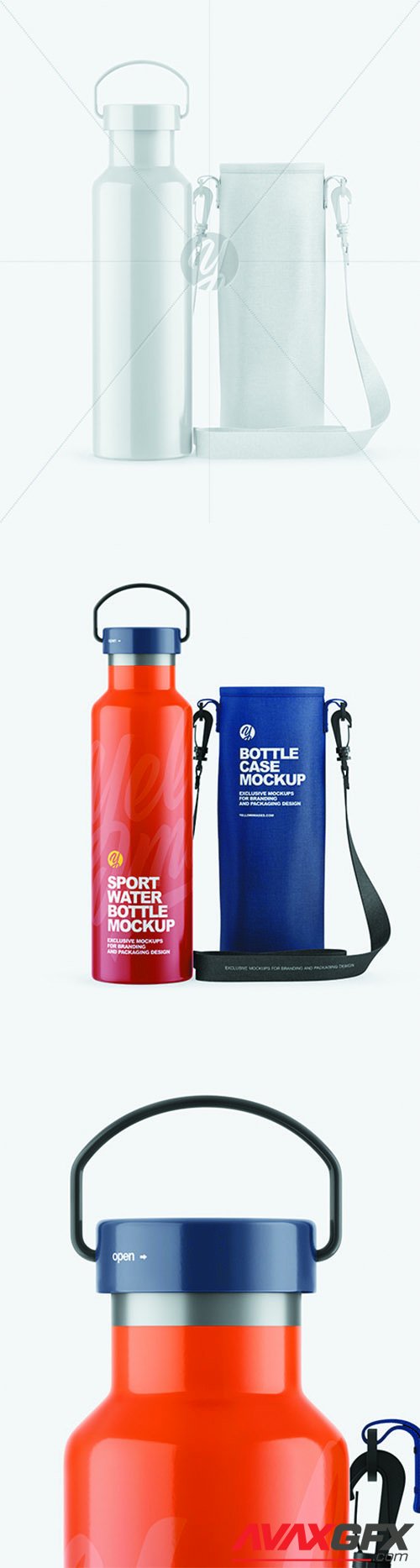 Glossy Water Bottle W/ Case Mockup 68888