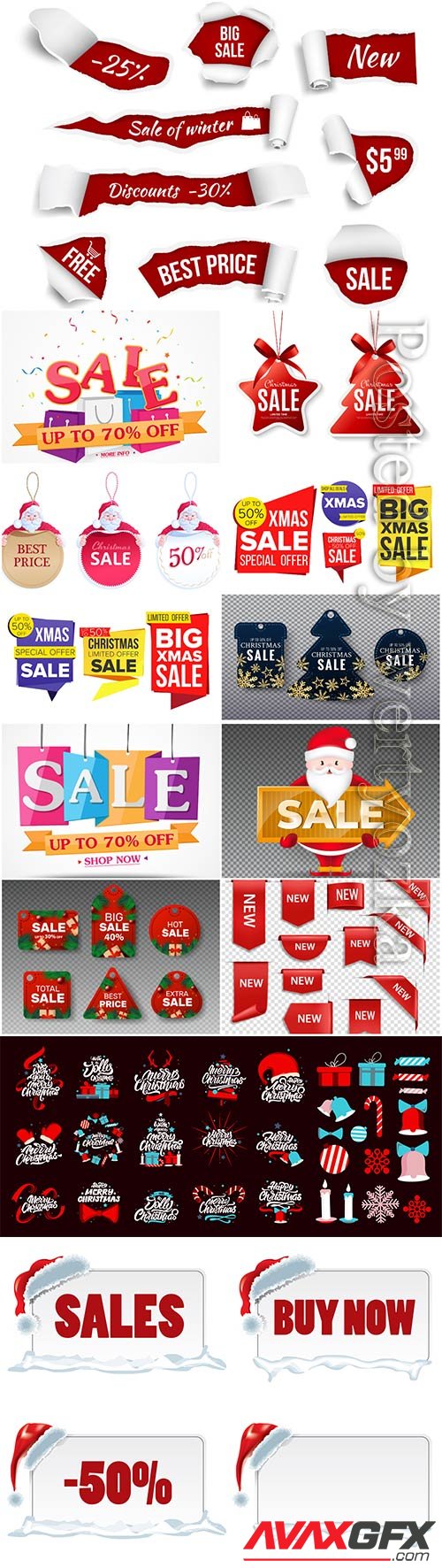 Christmas and new year stickers set, tags with labels