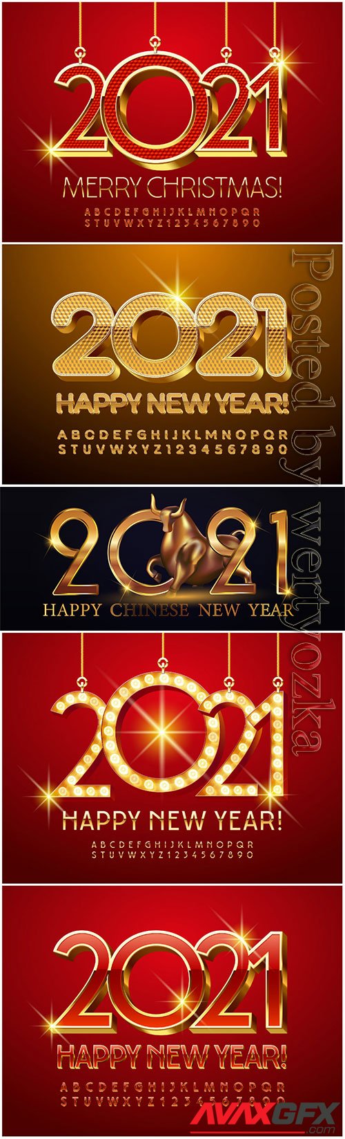 Merry christmas 2021, golde alphabet letters and numbers, shiny font