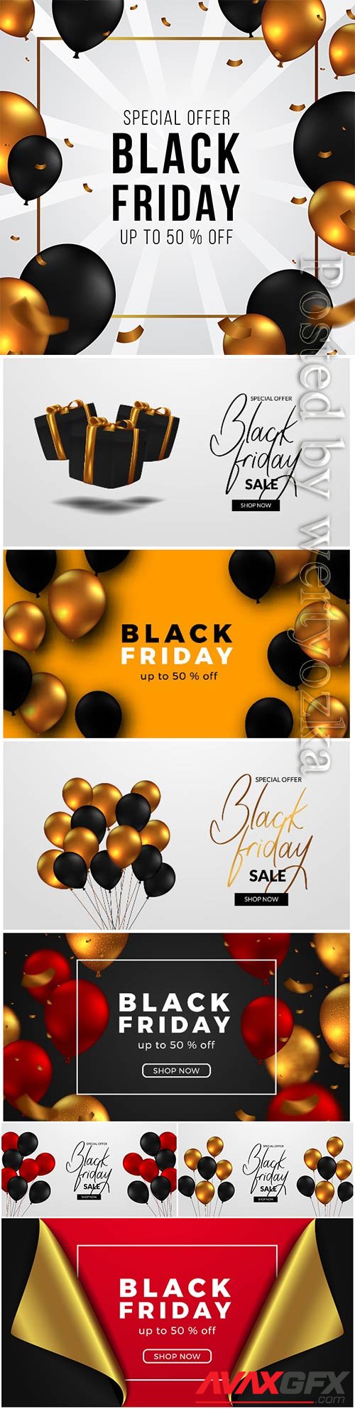 Black friday sale, red and golden balloon premium vector