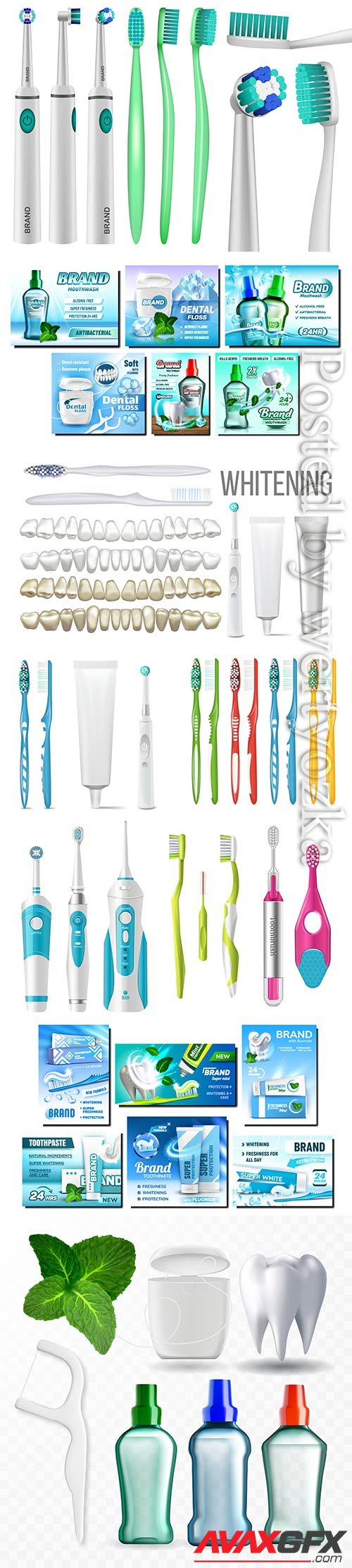 Dental floss promotional, toothpaste advertising vector set