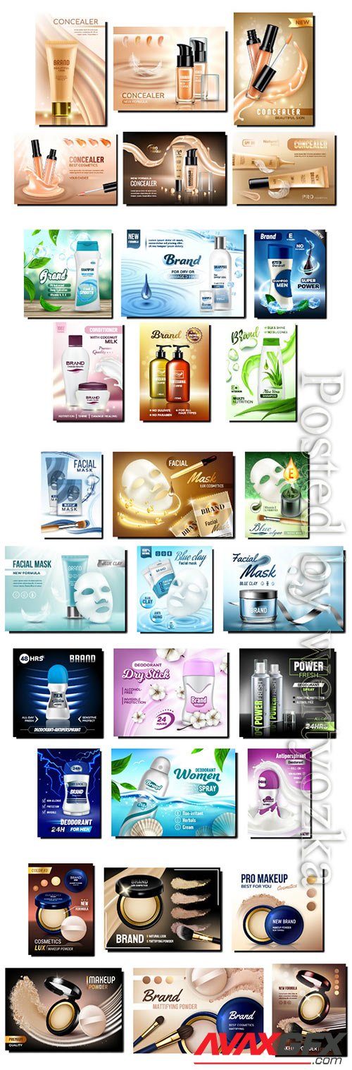 Cosmetics promotion posters set vector
