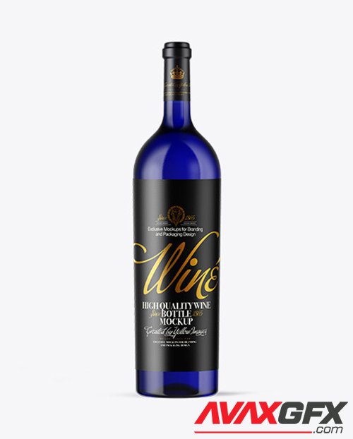 Blue Glass Wine Bottle Mockup 48486