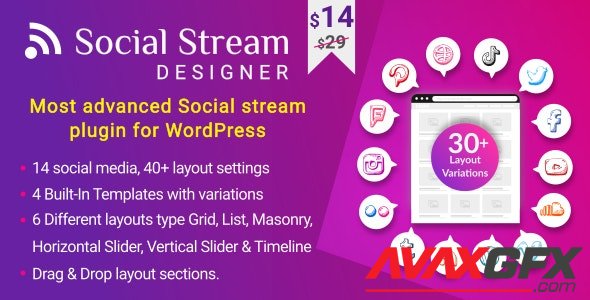 CodeCanyon - Social Stream Designer v1.1.3 - Instagram Facebook Twitter Feed - Social media Feed Grid Gallery Plugin - 26344658