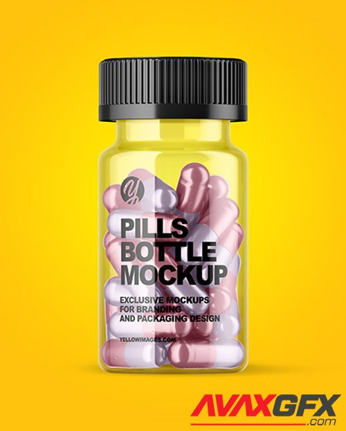 Clear Bottle with Metallized Pills Mockup 56329