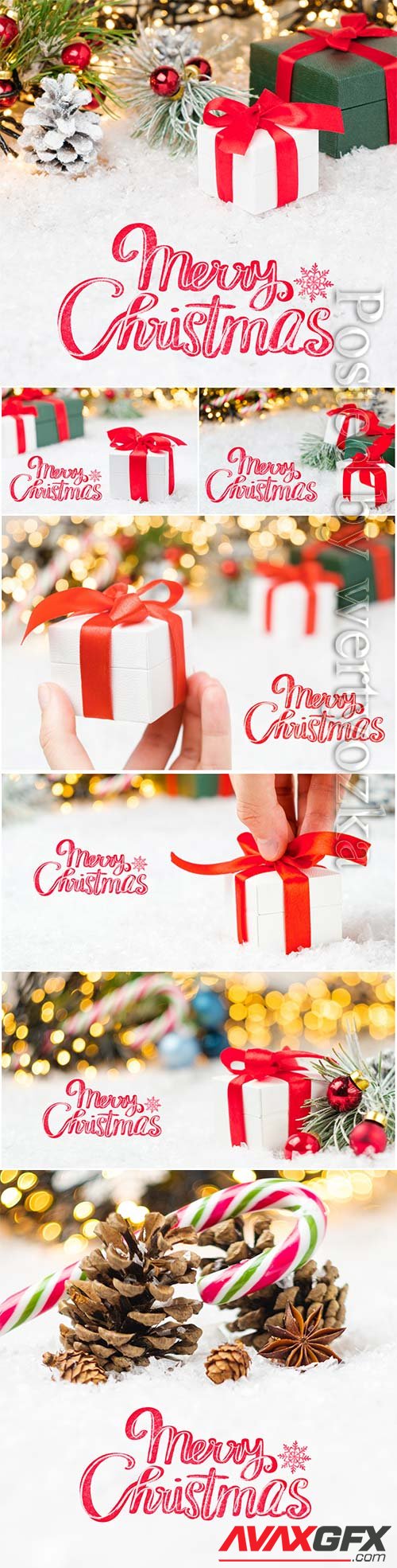 Merry christmas lettering greeting card with gift boxes