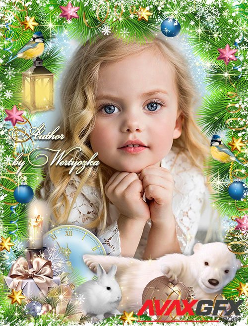 Christmas frame for a photo with a white bear and a bunny