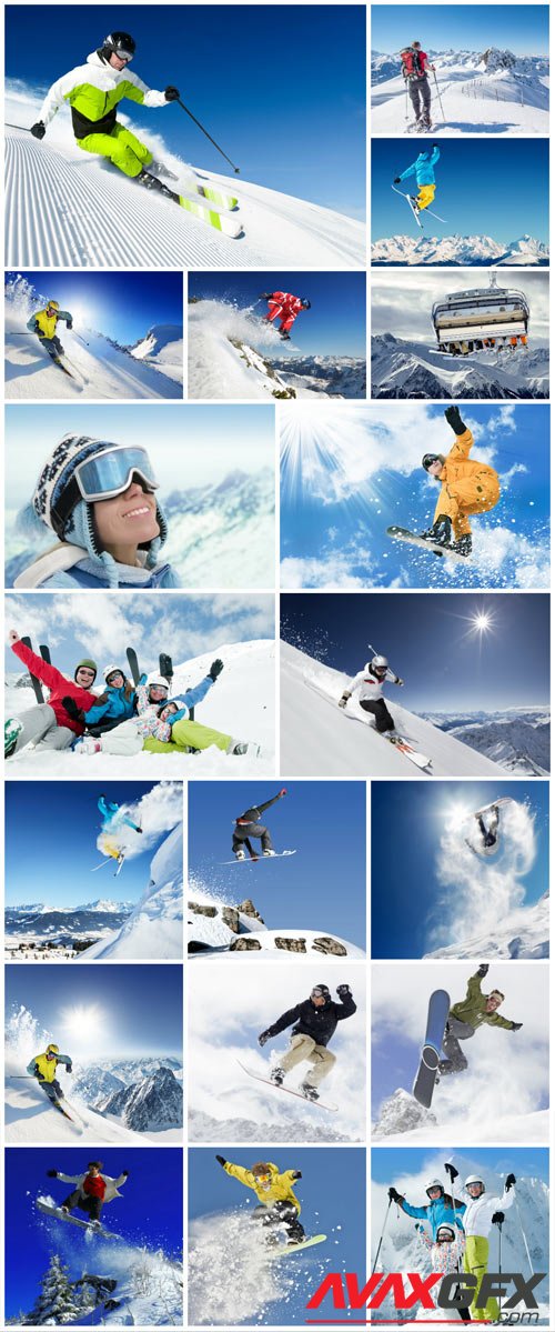 Winter holiday, people snowboarding stock photo