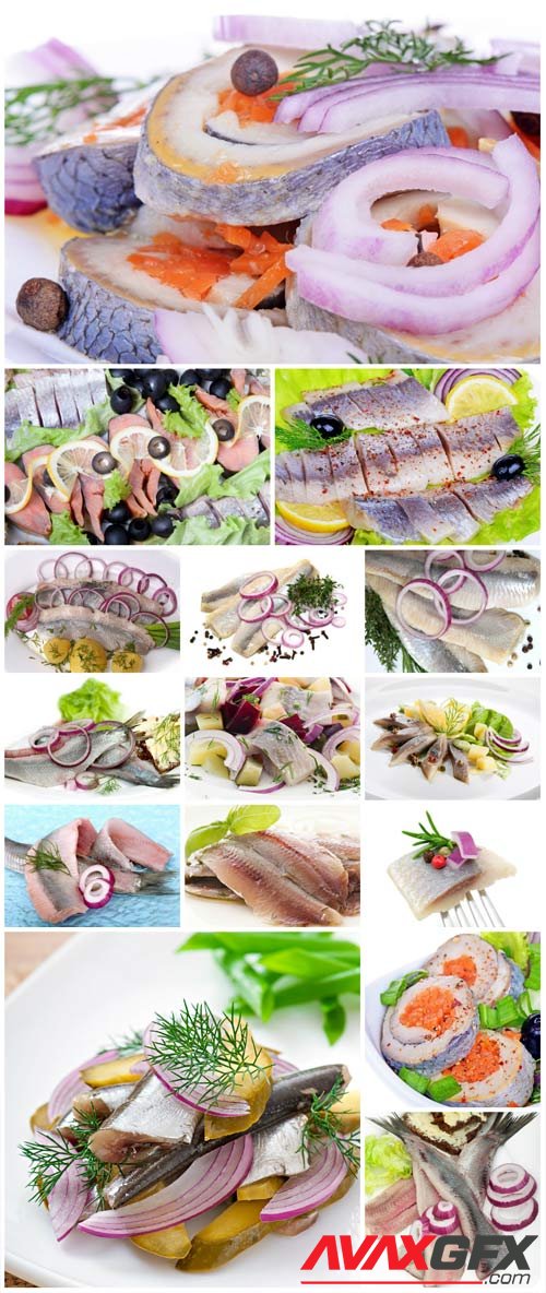 Seafood, herring with onions stock photo