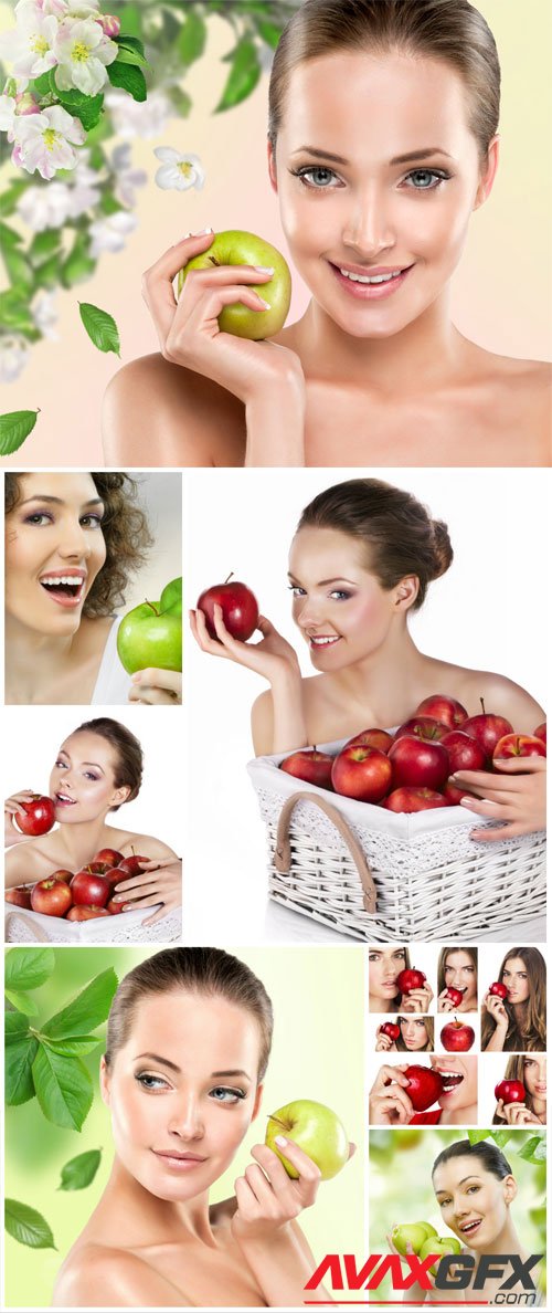 Beautiful girls with apples stock photo