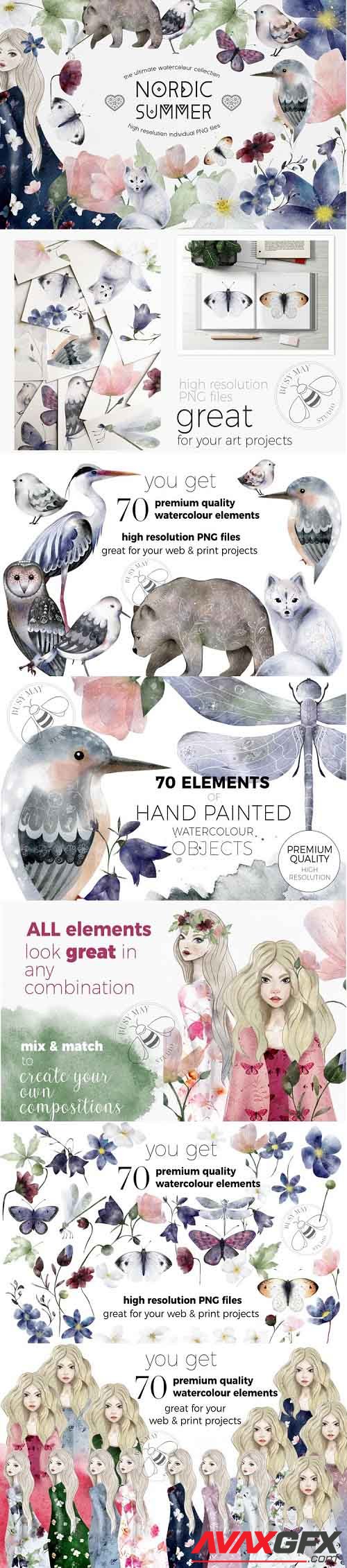 Nordic Summer Ultimate Collection Watercolor Animals Florals - 1022907