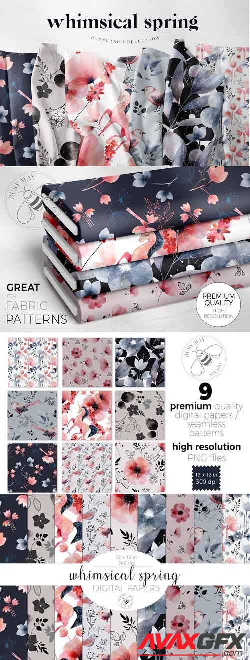 Watercolour Whimsical Spring Flowers Patterns Digital Papers - 1114744