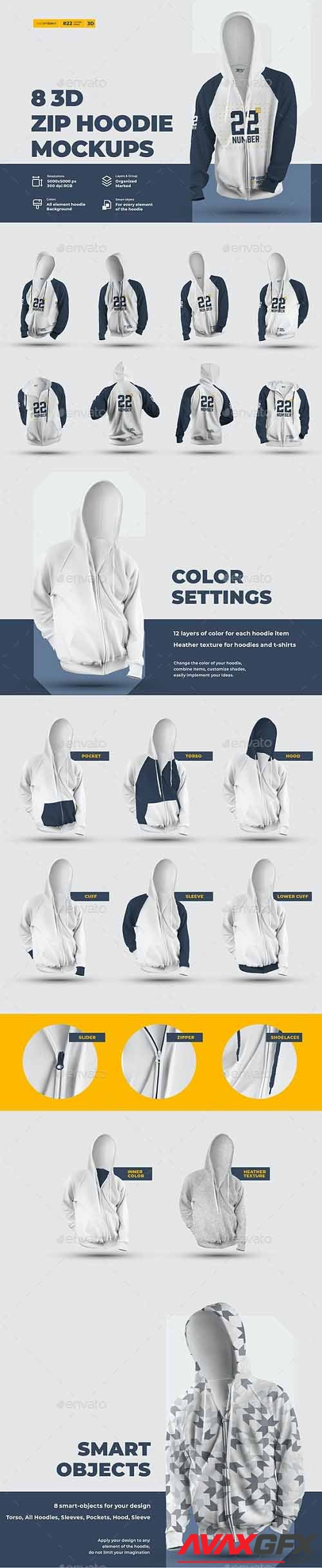 GraphicRiver - 8 3D Zip Hoodie Mockups 29694825