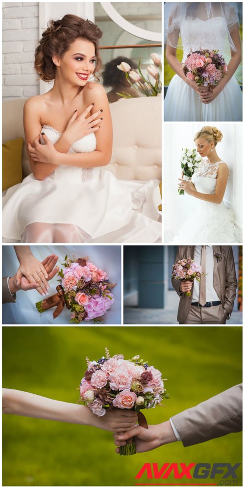 Bride with wedding bouquet stock photo