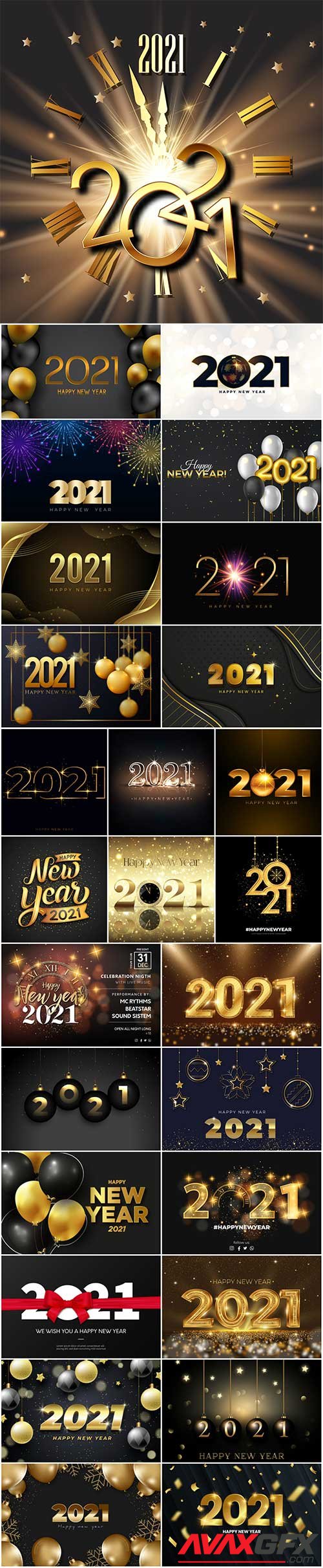 Happy new year 2021 night event vector poster with golden texture