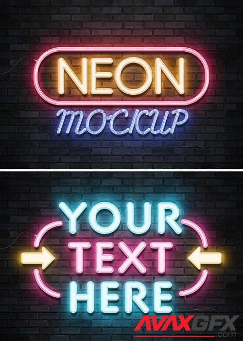 Neon Sign Text Effect on Brick Wall with Wires Mockup 401059760