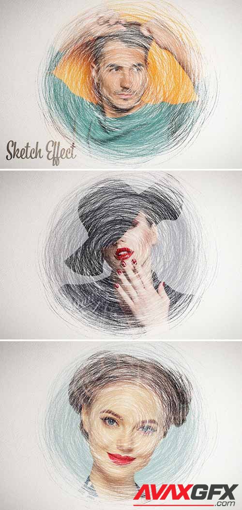 Sketch Drawing Photo Effect with Scribbles Mockup 401057543