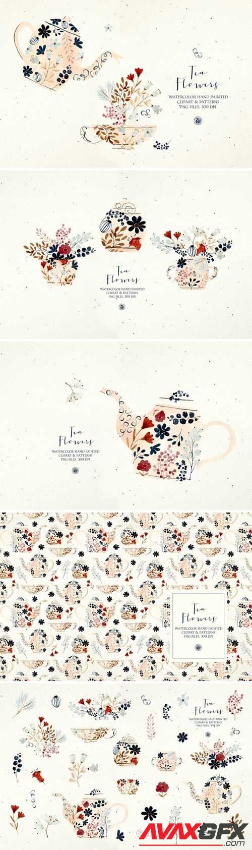 Tea Flowers - watercolor set - 5666021