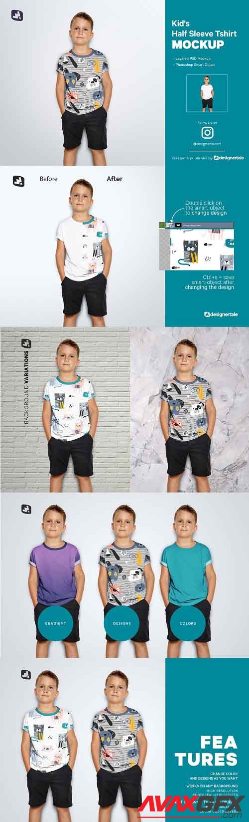 Kid's Half Sleeve Tshirt Mockup - 5242214