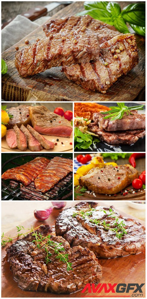 Delicious grilled meat with garnish stock photo