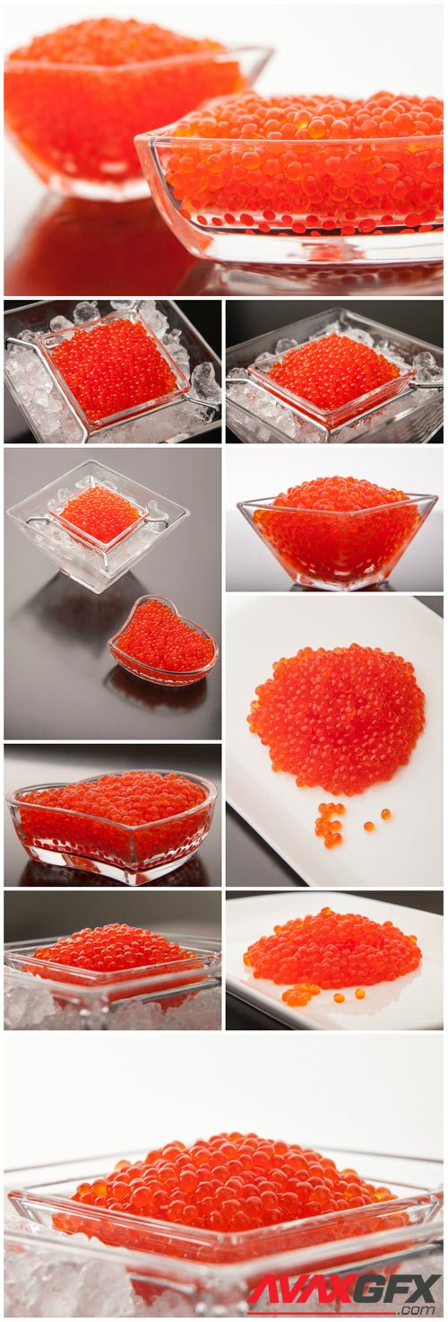 Red caviar in a transparent plate stock photo