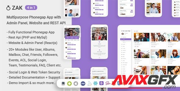 CodeCanyon - Zak v1.1 - (4 in 1) Multipurpose Phonegap App with Admin Panel, Website and REST API - 27371946