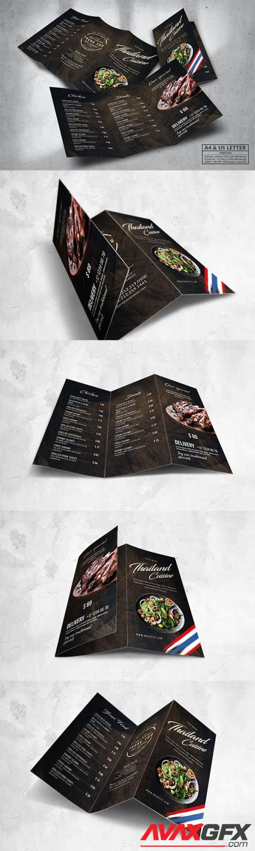 Trifold Food Menu Design A4 & US Letter