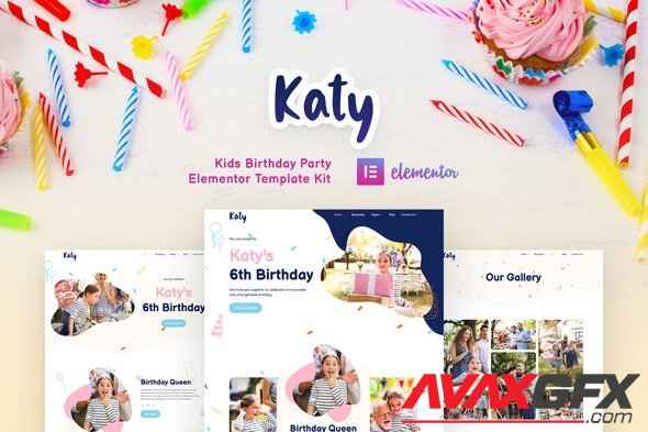 ThemeForest Katy v1.0.0 - Kids Birthday Party Planner & Invitation Elementor Template Kit - 29885473