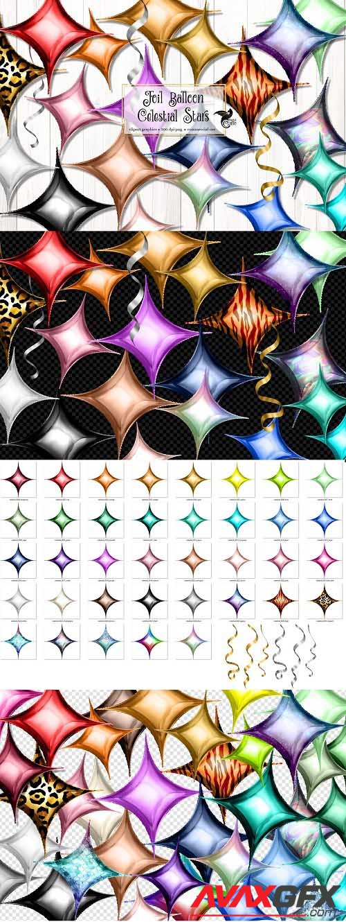 Foil Balloon Celestial Stars Clipart - 5757918