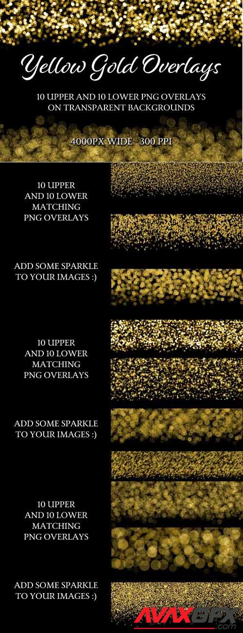 Yellow Gold Overlays - 10 Upper and 10 Lower PNG Overlays - 1139855