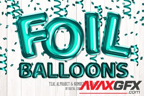 Teal Foil Balloon Alphabet Clipart - 5760800