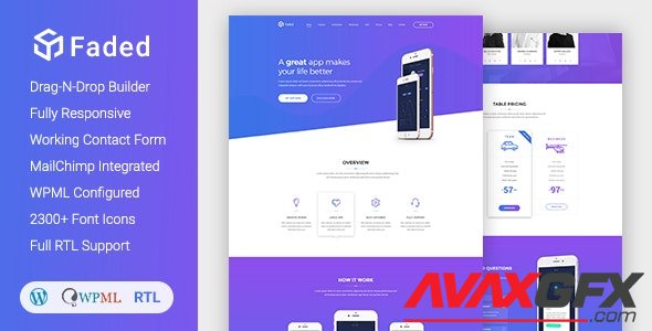 ThemeForest - Faded v1.9.6 - Responsive App Landing Page WordPress Theme + RTL - 19184210