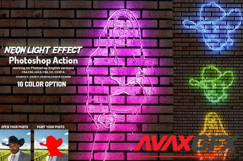 CreativeMarket - Neon Light Effect Photoshop Action 5760163