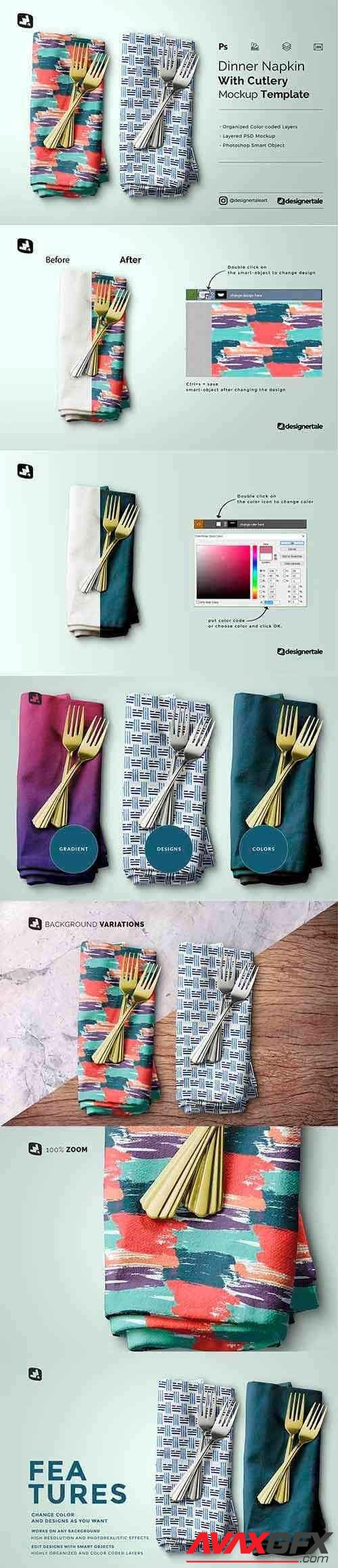CreativeMarket - Dinner Napkin With Cutlery Mockup 5183051