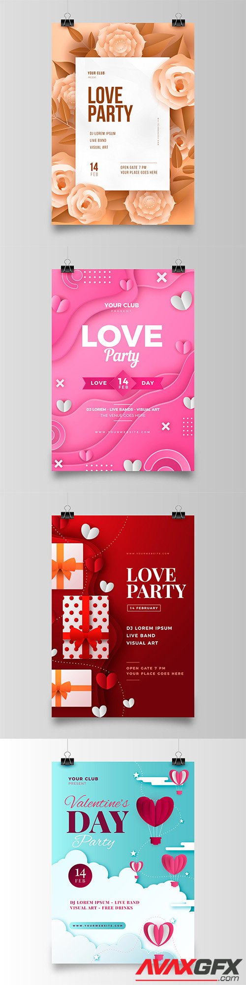 Valentines day party flyer template collection