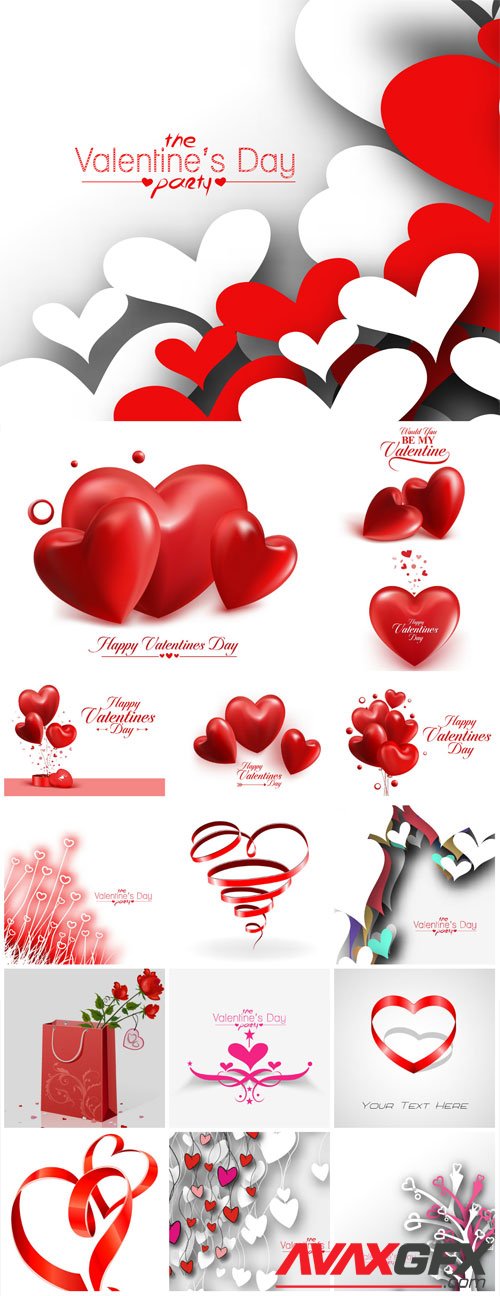 Red hearts on white vector backgrounds