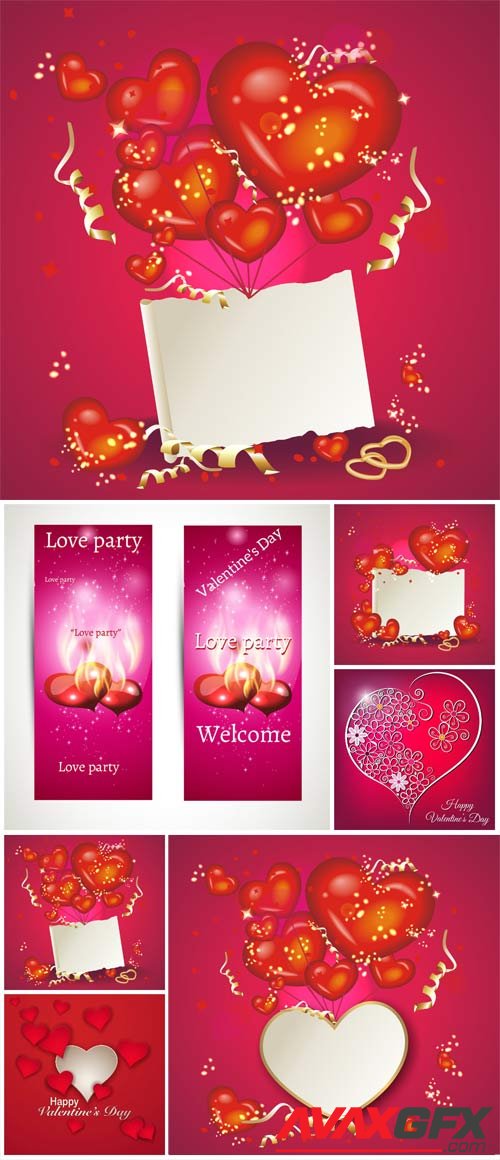Romantic white posters with hearts for valentine's day in vector
