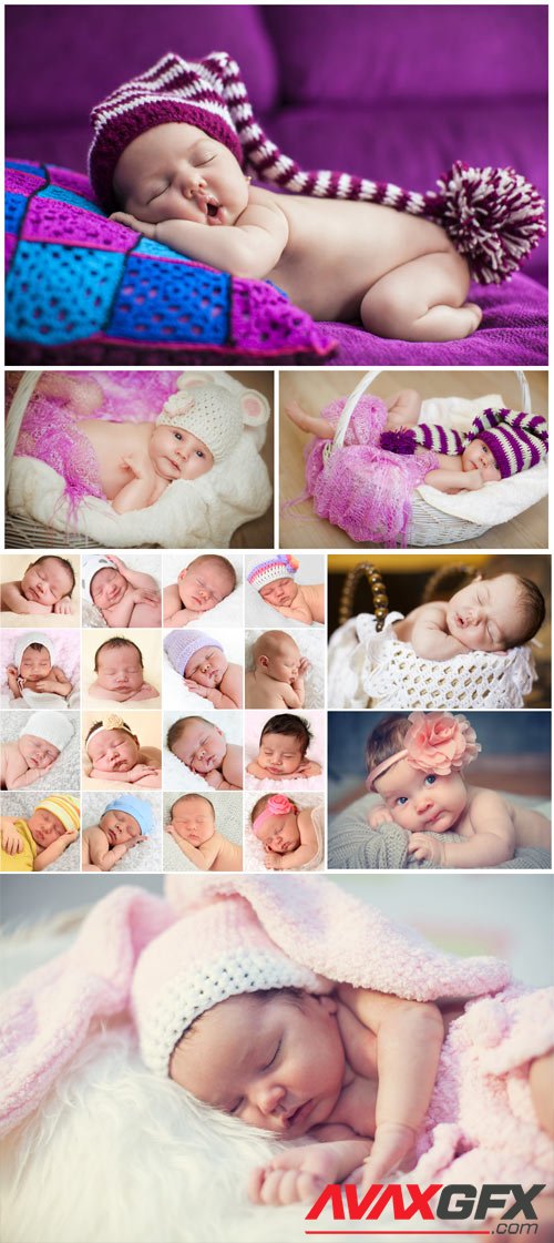Newborn babies sleeping stock photo