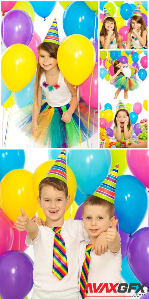 Children celebrating birthday stock photo