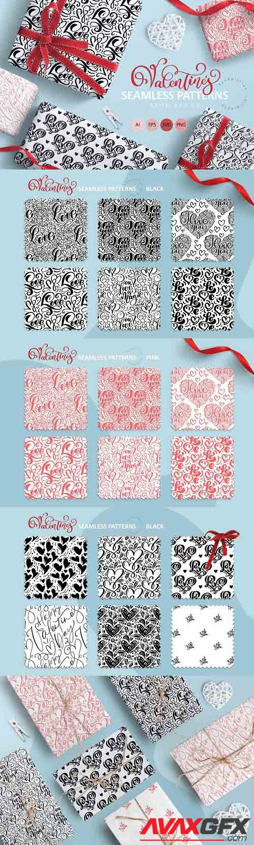 Valentine's Hand Drawn Seamless Patterns - 5805925